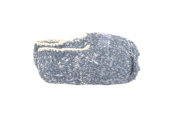 Woolen footsteps isolated on white background. Handmade knitwear.