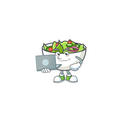 Salad in the a bowl with bring laptop mascot