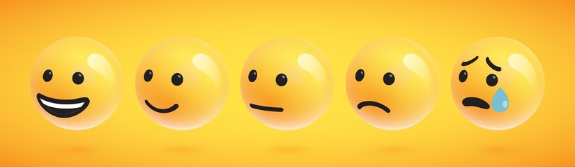 Five cute high-detailed emoticons for web, vector illustration