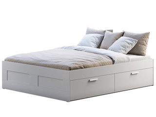 White double bed with storage. 3d render