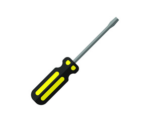 Cartoon flat style screwdriver icon shape. Work hardware logo symbol. Vector illustration. Isolated on white background.