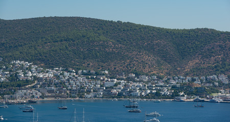 Türkische Stadt Bodrum an der türkischen Küste des Ägäis Meers Mittelmeer
