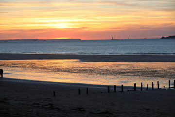 Beauty sunset view from beach in Saint Malo,  Brittany, France