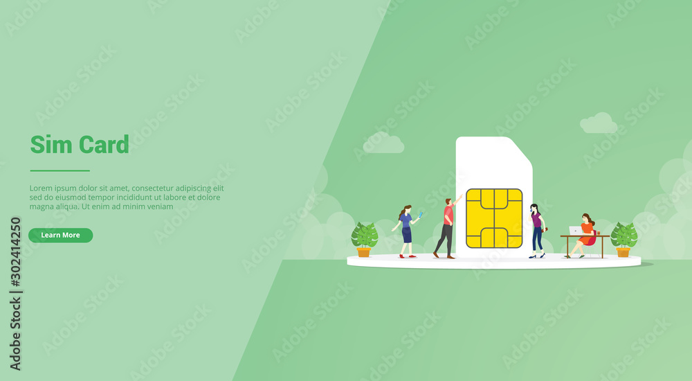 Poster sim card or simcard with 5g network technology for website template or landing homepage banner - vec