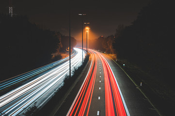 traffic on highway at night
