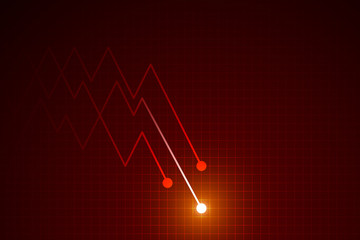 Light down arrow on dark red grid background, economic crisis concept, copy space composition. - obrazy, fototapety, plakaty
