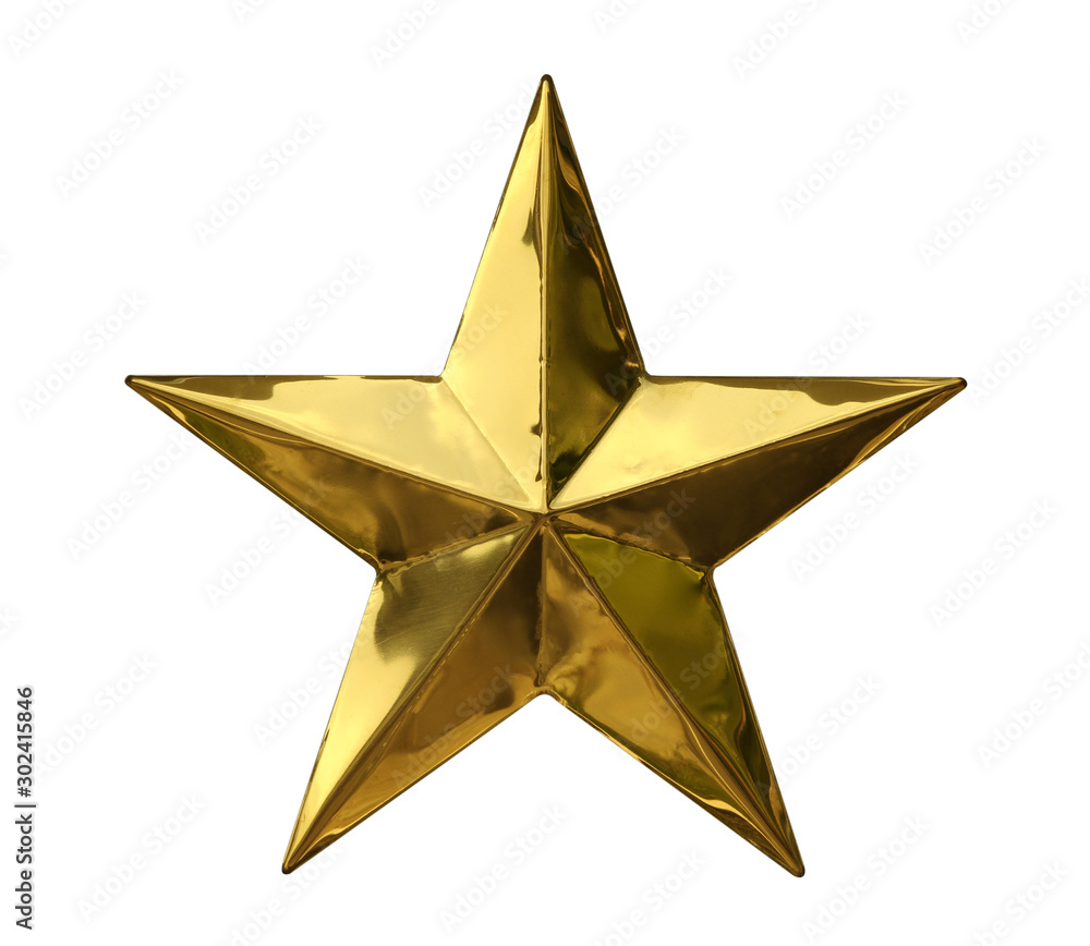 Wall mural golden star christmas decoration (with clipping path) isolated on white background