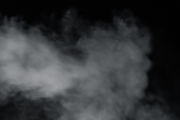 Smoke spray spread with wind on black background. Soft blur fog
