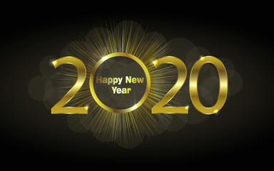 Happy new year 2020 greeting card or poster with gold glitter and shine. Vector illustration EPS 10.