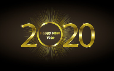 Happy new year 2020 greeting card or poster with gold glitter and shine. Vector illustration EPS 10.