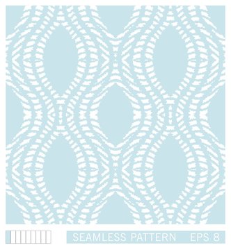 Seamless pattern with wavy grunge lines. Blue ogee striped background.