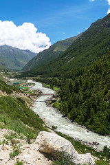 Fototapeta na wymiar View of Baspa glaciaal river, Himachal Pradesh, India