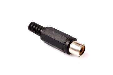 audio jack,plug convertor for video and sound on white background