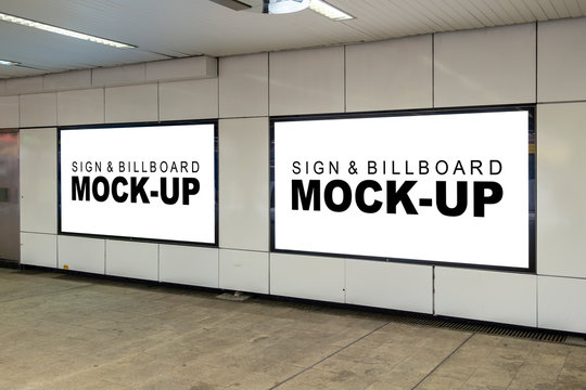 Mock up large blank horizontal billboard at metro station