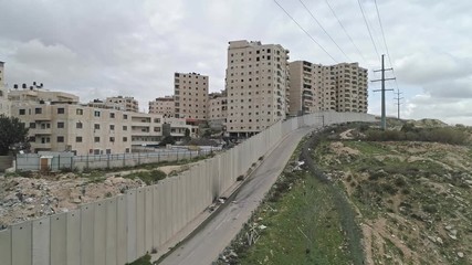 Aerial footage of the separation wall between Israel and the Palestinian Authority in Jerusalem