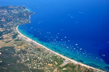 Pampelonne beach during summertime, aerial shot, Ramatuelle