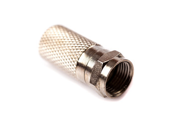 coaxial Antenna cable connectors, metal plug on white