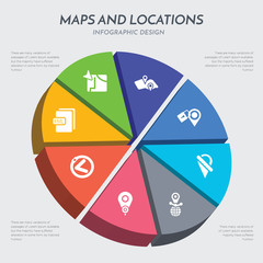 maps and locations concept 3d chart infographics design included keyhole?markup language, left chevron, location, location data, location off, locked place, map, map direction icons