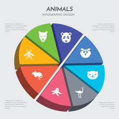animals concept 3d chart infographics design included mosquito, mouse, octopus, ostrich, otter, owl, panda bear, panther icons © t-vector-icons