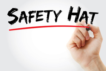 Safety Hat text with marker, concept background