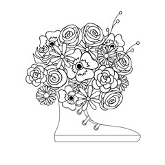 Anti stress flowers bouquet in the snickers, flowering monochrome vector illustration for web, for print, for coloring book