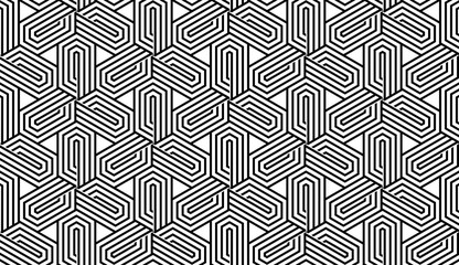 Abstraktes geometrisches Muster mit Streifen, Linien. Nahtloser Vektorhintergrund. Weiße und schwarze Verzierung. Einfaches Gittergrafikdesign