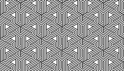  Abstract geometrisch patroon met strepen, lijnen. Naadloze vectorachtergrond. Witte en zwarte sieraad. Eenvoudig rooster grafisch ontwerp © ELENA