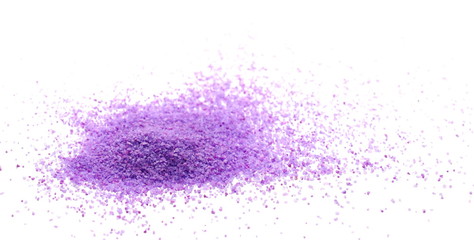 Decorative purple sand pile, isolated on white background