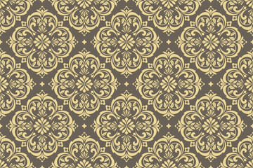 Wallpaper in the style of Baroque. Seamless vector background. Gold and grey floral ornament. Graphic pattern for fabric, wallpaper, packaging. Ornate Damask flower ornament