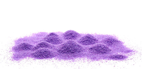 Decorative purple sand pile, isolated on white background