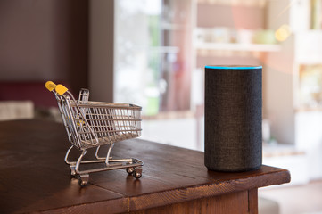 Shopping cart and smart speaker with voice recognition. In the living room simply by voice command...