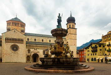 Fototapeta na wymiar Piazza Duomo and Fontana del Nettuno, Trento