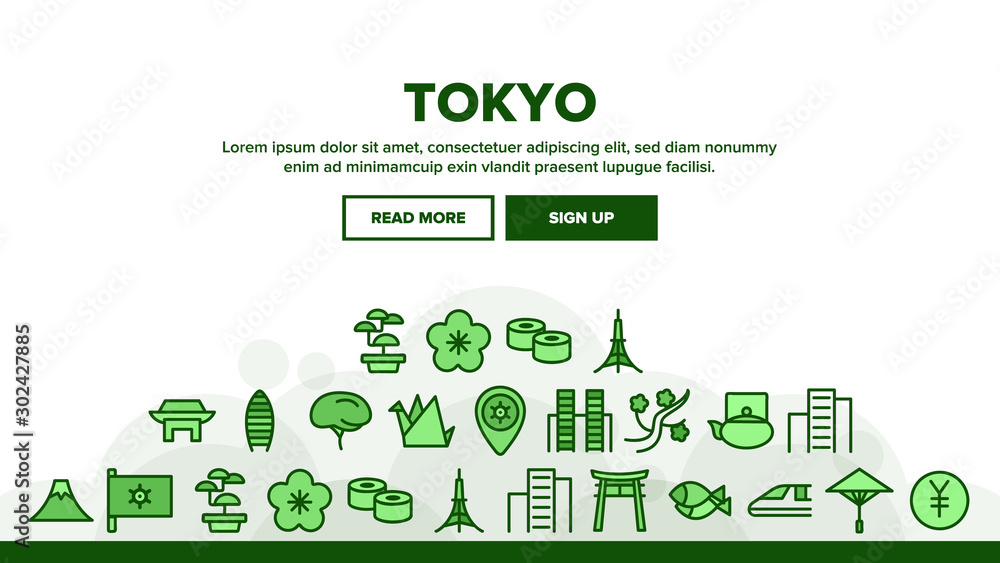 Poster china landing web page header banner template vector.. flag and gate, teapot and skyscraper, mountai