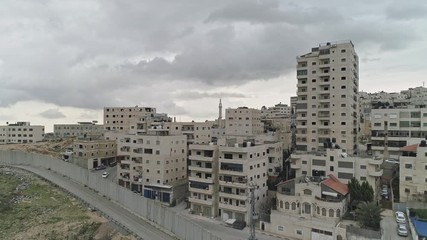 Aerial footage of the separation wall between Israel and the Palestinian Authority in Jerusalem