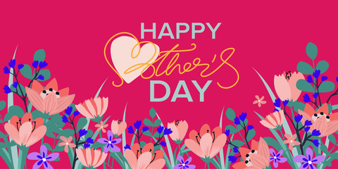 Happy Mothers day greeting card with typographic design and floral elements. Vector illustration.