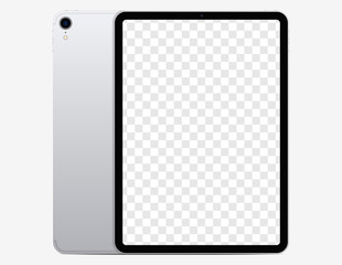 Screen mockup. Tablet with blank screen for you design and back side tablet with camera. Vector EPS10