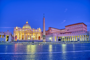 Basilica di San Pietro, Vatican, Rome, Italy. Blue hour view before sunrise