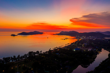 Aerial view of Sattahip city with twilight sky, Thailand