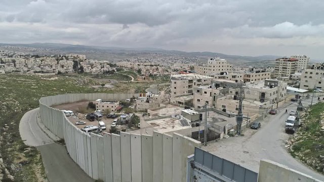 Aerial footage of the separation wall between Israel and the Palestinian Authority in Jerusalem