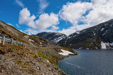 Naklejka na ściany i meble View of the lake Djupvatnet on the way to mount Dalsnibba