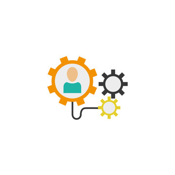 people gears connected idea icon flat style