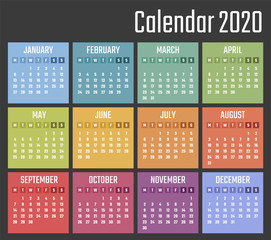 calendar for 2020 starts monday, vector calendar design 2020 year