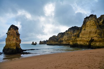 rocky formations formed by erosion on the coast of the Algarve - Portugal