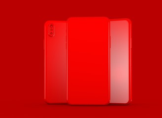 New smartphone with blank screen isolated Flat 3d red