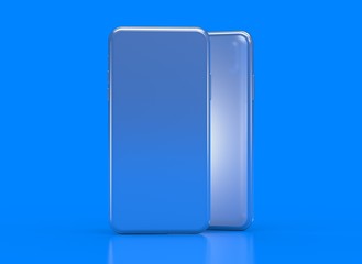 New smartphone with blank screen isolated Flat 3d blue