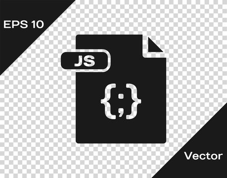 Grey JS file document. Download js button icon isolated on transparent background. JS file symbol. Vector Illustration