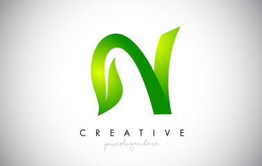 N Leaf Letter Logo Icon Design in Green Colors Vector Illustration.