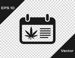 Grey Calendar and marijuana or cannabis leaf icon isolated on transparent background. National weed day. Hemp symbol. Vector Illustration
