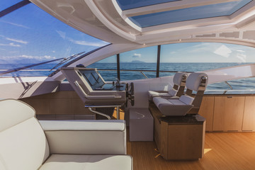 luxury motor yacht cockpit view - 302438256
