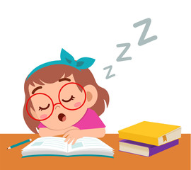 happy cute girl sleep while study in class